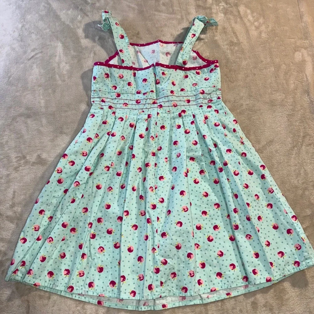 Gymboree Girls Blue Red Apple Polka Dot Cotton Sun Dress Vintage 2006 Y2K Size 6